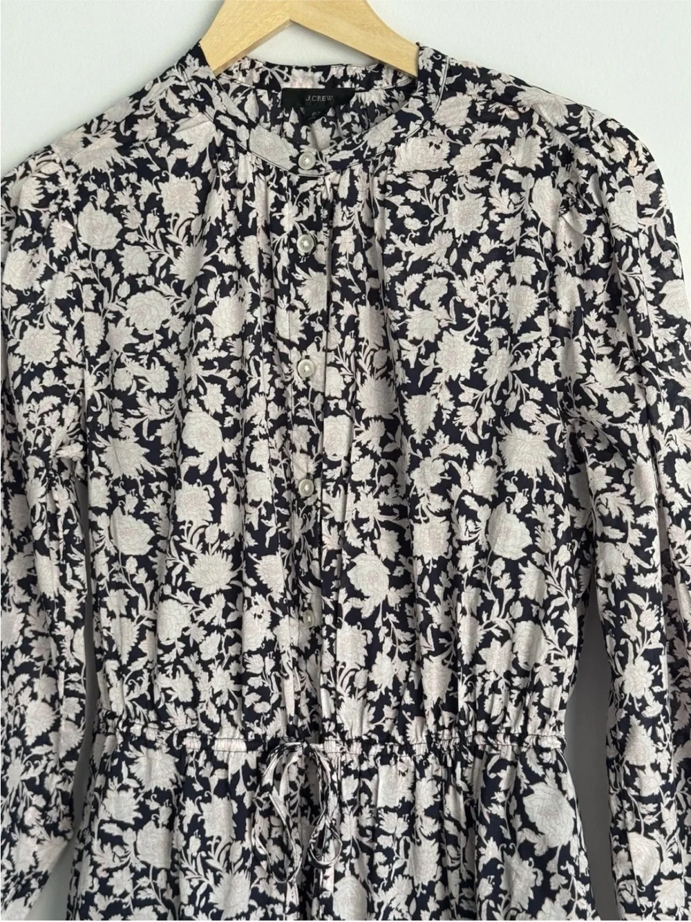 J.Crew Blue & White Tie-waist Voile Midi Dress Rose Vines Sz 6 Tall Cottagecore